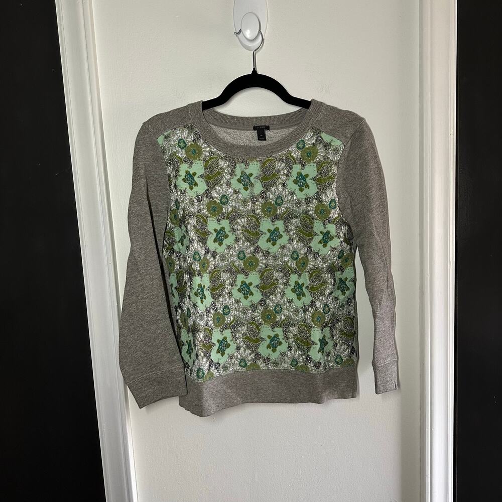 J. Crew Women's Gray Blue Green Embroidered Metallic Floral Pullover Size XS - Picture 2 of 9